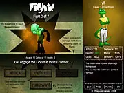 Adventure Ho! free online RPG game screenshot showing the Lizardman hero fighting multiple enemies in a medieval castle location