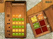 Screenshot of the Master Your Mind game board, showing colored gemstones being used to guess a hidden code and coded feedback pegs.