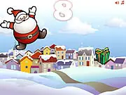 Boing Boing Santa free online game screenshot, Santa Claus bouncing in the air above snow, collecting bonus presents, Christmas arcade game on PlayArcadeHub