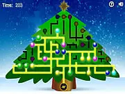 Light Up The Christmas Tree puzzle game screenshot showing wires and light bulbs on a grid connected to an electrical source.