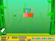 Panda Pop free online bubble shooter game screenshot showing the panda Popo aiming a bamboo shooter at colored balls above him