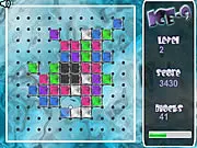 Screenshot of the Ice-9 puzzle game showing a grid of different colored ice blocks, with the game interface including the rotation controls and growth timer.