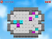 Gameplay screenshot of Push'n Snap, showing colored square blocks on a grid with matching colored target gaps, illustrating the logic puzzle.