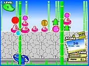 Kalipe free online game screen showing colorful, stacked and combined puzzle objects with small enemies, unique stacking puzzle