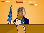 Screenshot of Bushoe Incident free online game showing a shoe being launched towards a bush