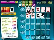 Vegas Poker Solitaire online game screenshot showing a card grid being filled to form high-scoring poker hands