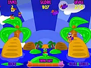 Screenshot of the Fat Frog Frenzy game showing a large green frog aiming its tongue at various flying and crawling insects.