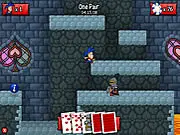 Shuffle Island game screenshot, a character collecting a poker card on a tropical island while avoiding a royal guard.