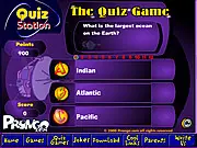 Screenshot of The Earth Quiz Game Online showing a trivia question about the planet Earth with four multiple-choice answers and a map graphic.