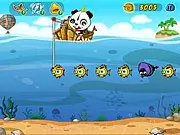 Screenshot of Fishing Panda online arcade game showing a cute panda using its SUPER fishing device to catch various types of fish underwater
