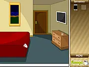 Screenshot of Flophone Classifieds adventure game showing a secret agent or spy inside a research facility, looking for a top-secret CD.