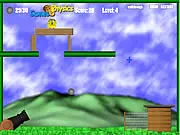 Chick Cannon free online physics puzzle game, firing rocks to launch a chick into a coop, online arcade game