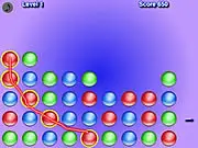 Screenshot of the puzzle game Orb Sketch showing many brightly colored circles (orbs) on a grid being connected by a continuous drawn line.