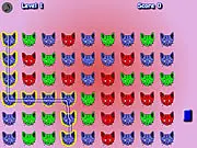 Screenshot of the Kitty Match game board showing colored lines connecting pairs of cute kittens across a grid pattern.