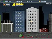 Free online game Zombie Avenue showing buildings collapsing and zombies being destroyed