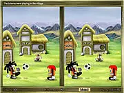 Totem Differences game screenshot showing two nearly identical images of a colorful Totem village scene side-by-side, with subtle visual differences | Play free spot the difference game