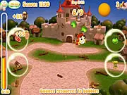Headshire Sort free online game screenshot, showing resources bouncing into collection bubbles for village management