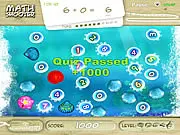 Math Shooter Online Free Game screenshot showing an undersea scene with numbers and a math quiz on screen