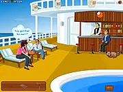 Screenshot from Funny Cruise Holidays online game showing a character on a deck of a cruise ship, about to click on objects to trigger a funny event