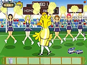Screenshot from Funny Cheerleaders online point and click game showing a football match and cheerleaders being targeted by pranks