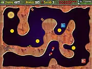 Rotating Balls free online skill game screenshot, two connected balls navigating a tight maze