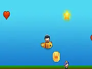 Squee retro arcade game screenshot, a small character flying inside the colorful corridors of an octopus spaceship collecting items