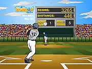 Homerun Champion game screen, baseball player batting a home run in an online sports game