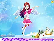 Happy Christmas Angel dress up game screenshot, featuring the angel with golden wings and a festive dress