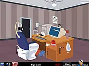 Computer Toilet Room Escape game screenshot, showing a strange room filled with computer monitors and bathroom items