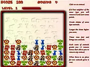 Happy Jungle online game screenshot showing colorful blocks with tropical animals like monkeys and parrots in a Match 3 puzzle grid.