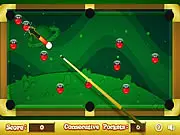 Play Bubble Pool online free, physics-based pool game, pot all red bubble balls, aiming white cue ball, PlayArcadeHub screenshot