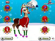 Christmas Reindeer Dress Up free online game screenshot showing a reindeer character with various festive outfits and accessories