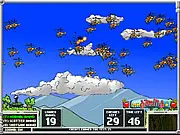 Electrikill free online turret shooter game screenshot showing a central turret firing at flying enemy ships in the sky, with upgrade options