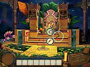 Tulula Legend of Volcano free online point and click adventure game screenshot showing an ancient village scene with hidden objects and a puzzle
