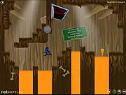 Volcania free online puzzle platformer game screenshot showing a character trying to cross a level with lava and rock obstacles