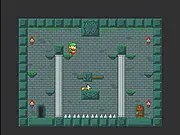 Dangerous Dungeons free online pixel puzzle platformer game screenshot showing a small character (Timmy) next to a box near a switch in a dungeon setting