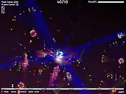 Pixel 2 game screenshot showing a small player spaceship shooting bright square pixels at enemy ships in a dark space environment | Play free retro space shooter game