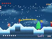 Screenshot of SnowDay Legends free online pixel side-scroller game featuring two characters throwing snowballs in a winter environment.