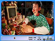 Screenshot of Arthur Christmas Hidden Objects free game showing a festive scene with a list of hidden items