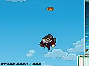 Screenshot of Rocket Santa online game showing Santa flying high with a jetpack