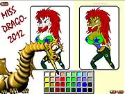 Miss Drago-2012 free online coloring game screenshot, young dragon learning to paint the pageant winner