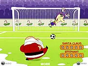 Santa Goal free online soccer game, festive free kick challenge, Santa Claus aiming a shot at goal on PlayArcadeHub