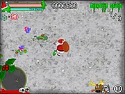 Santa Christmas Nightmare 3 online game screenshot - Santa Claus fighting a horde of zombie elves at the North Pole.