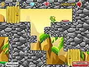 Dino Duet free online game screenshot - Two different colored dinosaurs navigating a puzzle platforming level with green and red switches.