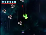 Dead Metal 2 game screen showing a futuristic spaceship firing lasers at a fleet of alien enemy ships near Earth