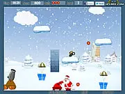 Santa's X-Mas Gift online game: Santa shooting fireballs to collect Christmas gift boxes with springs and ice.