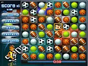Sport Match 3 free online game board showing various sports-themed matching tiles like soccer balls and baseball bats.