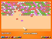 Bububbles colorful bubble shooter game screen, showing a cannon aiming at a cluster of red and blue bubbles