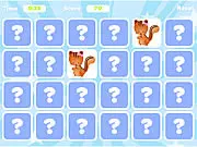 Screenshot of Critter Match memory game showing colorful cards being flipped to reveal cute animal critters