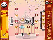 Bouncing Panda Law Kung-Fu online game, collecting scrolls in bamboo boxes, physics puzzle game free to play